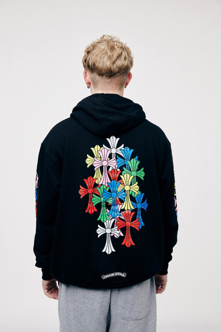 Chrome Hearts Multi Color Cross Cemetery Hoodie Black - LOOT.