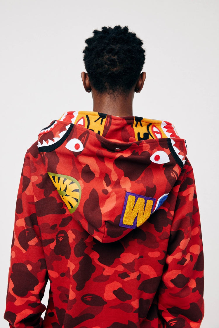 Color Red Camo Double Shark Kapuzenpullover mit durchgehendem Reißverschluss - LOOT.