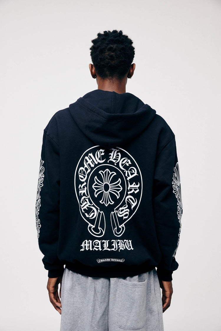 Chrome Hearts Horseshoe Floral Cross Sleeve Zip Up Hoodie Black/White - LOOT.