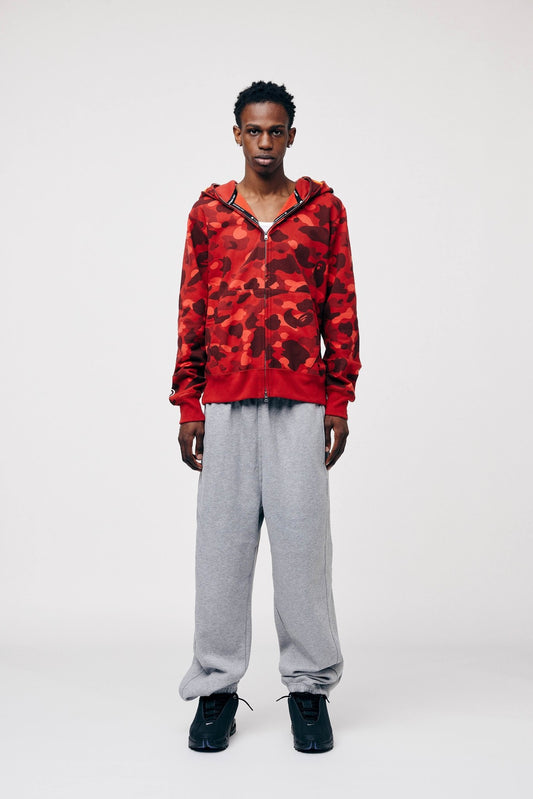 Color Red Camo Double Shark Kapuzenpullover mit durchgehendem Reißverschluss - LOOT.