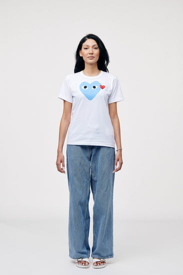 Comme des Garcons PLAY Play Red Emblem Heart T-shirt White/Blue - LOOT.