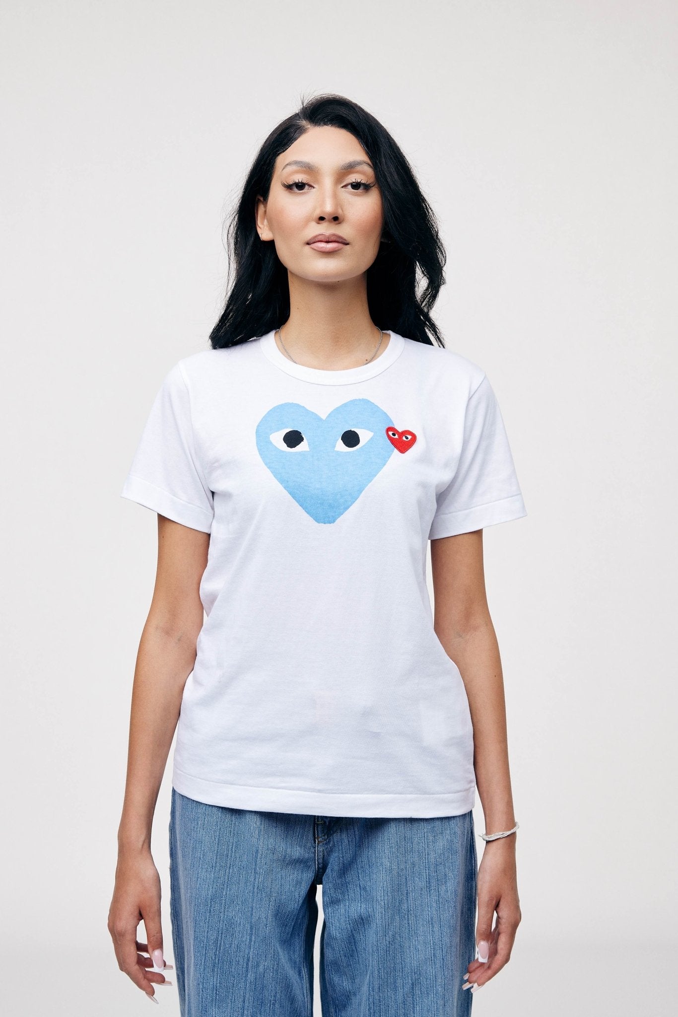 Comme des Garcons PLAY Play Red Emblem Heart T-shirt White/Blue - LOOT.