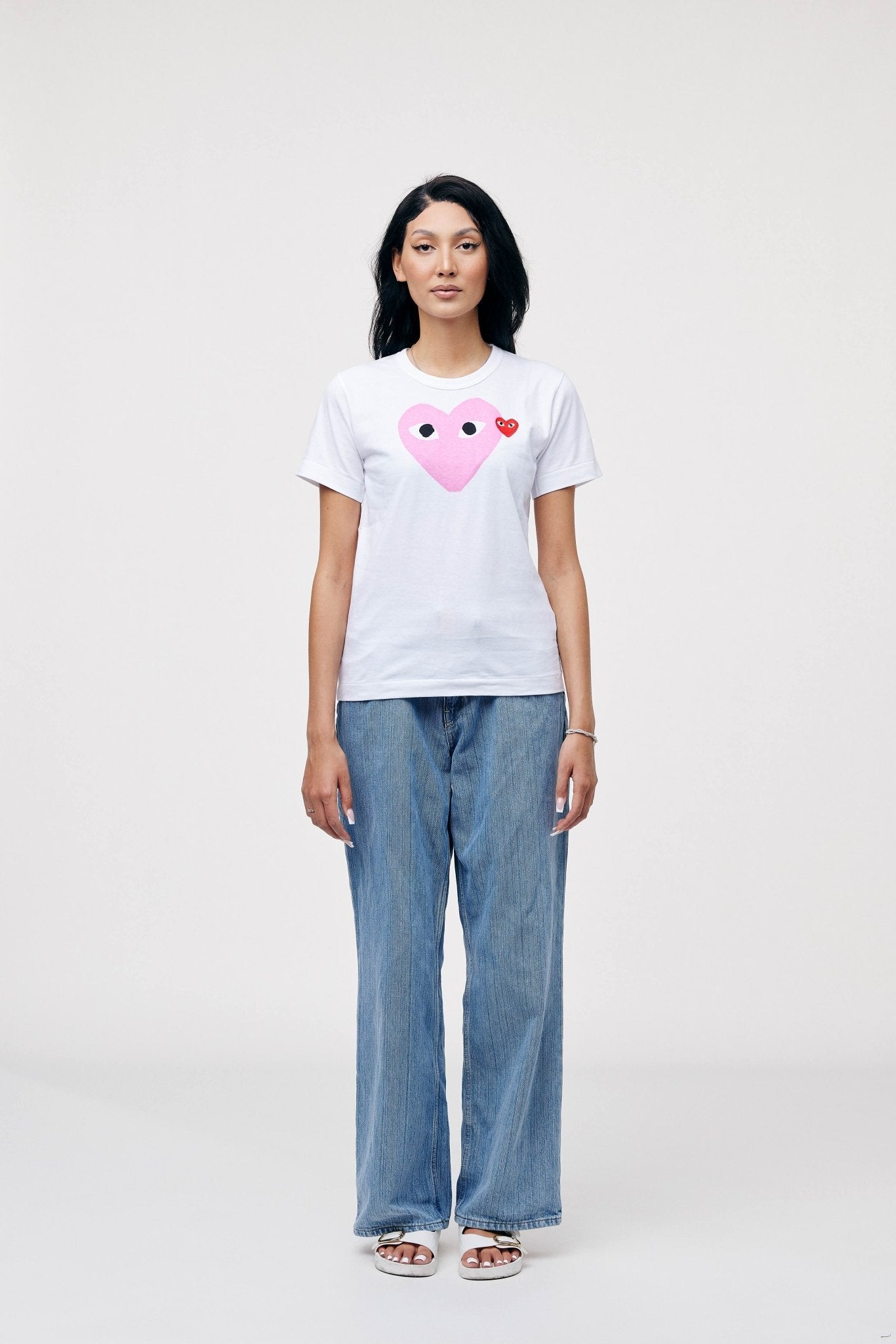 Comme des Garcons PLAY Play Red Emblem Heart T-shirt White/Pink - LOOT.