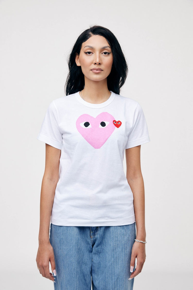 Comme des Garcons PLAY Play Red Emblem Heart T-shirt White/Pink - LOOT.