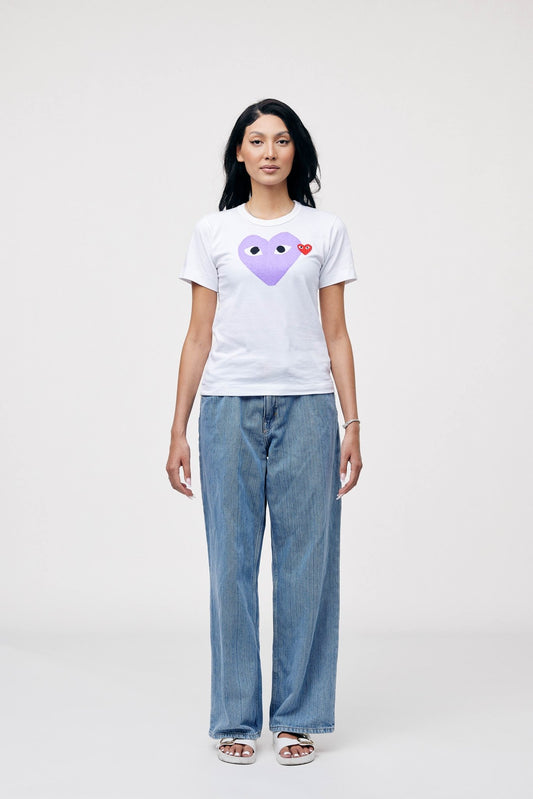 Comme des Garcons PLAY Play Red Emblem Heart T-shirt White/Purple - LOOT.