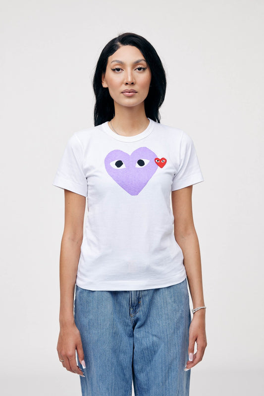 Comme des Garcons PLAY Play Red Emblem Heart T-shirt White/Purple - LOOT.