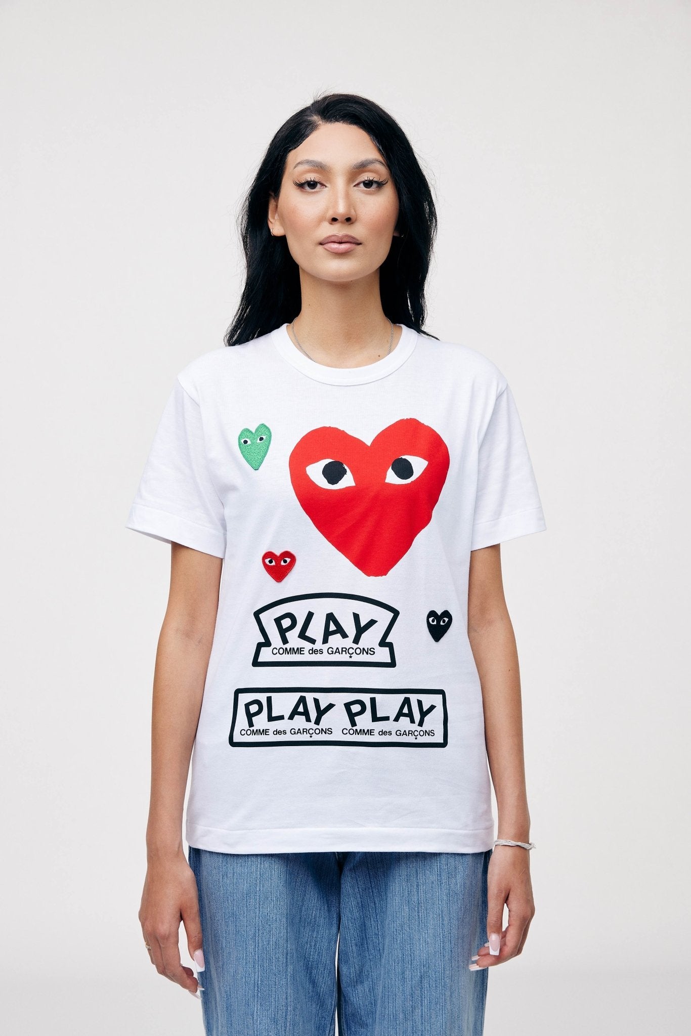 Comme des Garcons PLAY Play Women's Multi Logo Red Heart T-shirt White - LOOT.