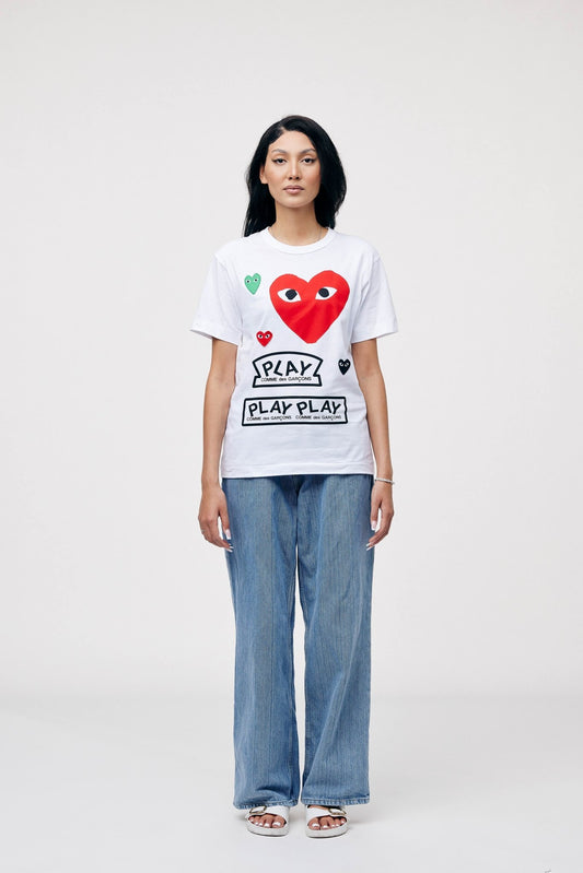 Comme des Garcons PLAY Play Women's Multi Logo Red Heart T-shirt White - LOOT.